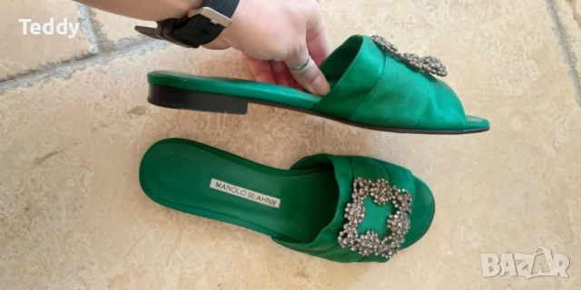  Обувки чехли Manоlo Blahnik (оригинал, нисък ток), номер 38.5-39, снимка 10 - Дамски елегантни обувки - 55054756