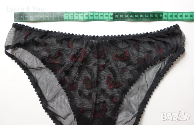 М черни тюлени бикини с червени бродирани цветя , снимка 7 - Бельо - 54140278