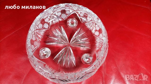 Разкошна кристална бонбониера, сухи мезета, ръчна гравюра, крачета, снимка 6 - Други - 55239384