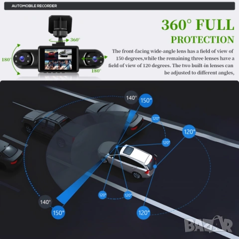 ВИДЕОРЕГИСТРАТОР DVR с 4 камери за кола, за автомобил, бус,  360° Нощно виждане, камера за заден ход, снимка 6 - Аксесоари и консумативи - 54049938