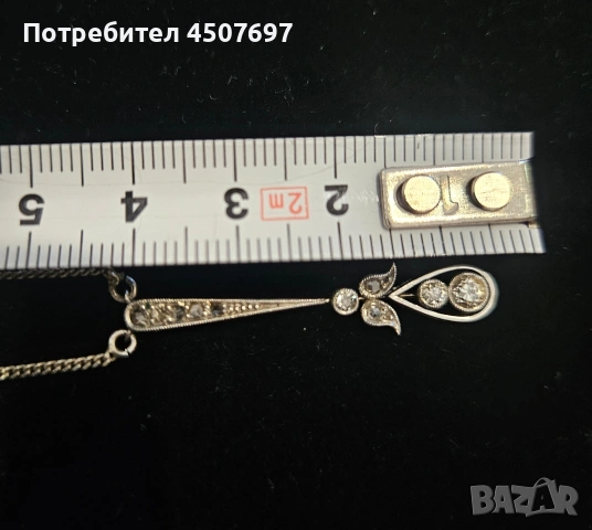 Колие с диаманти в стил Ар Нуво от Платина и жълто злато., снимка 6 - Колиета, медальони, синджири - 54683224