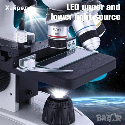 НОВ Комбиниран бинокулярен микроскоп, окуляри WF10x и WF25x, увеличение 40X-1000X, LED светлина, снимка 3 - Лаборатория - 54840050