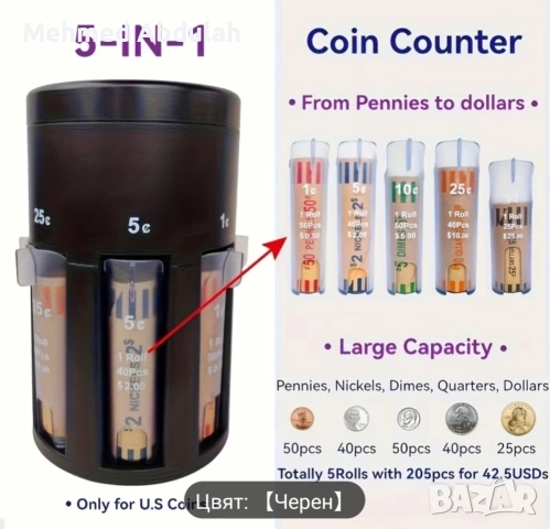 Ръчен 5 в 1 сортиращ брояч на евромонети, снимка 7 - Други - 54013851