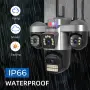 Външна Wifi камера с 4 лещи въртящи 4х12MP/ 36 диода/ ICSEE безжична нощно виждане, снимка 2