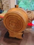 Дървено буре с дърворезба, снимка 2
