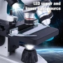 НОВ Комбиниран бинокулярен микроскоп, окуляри WF10x и WF25x, увеличение 40X-1000X, LED светлина, снимка 3