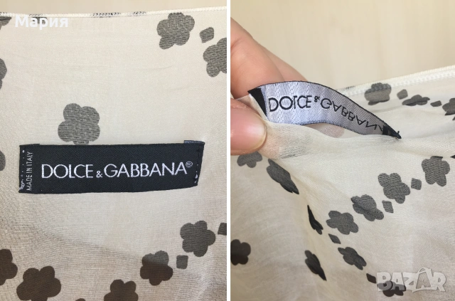 Dolce & Gabbana Дамски Шал Голям Ефирен Коприна Прозрачен Черно Бял Флорален Цветя, снимка 3 - Шалове - 54972255