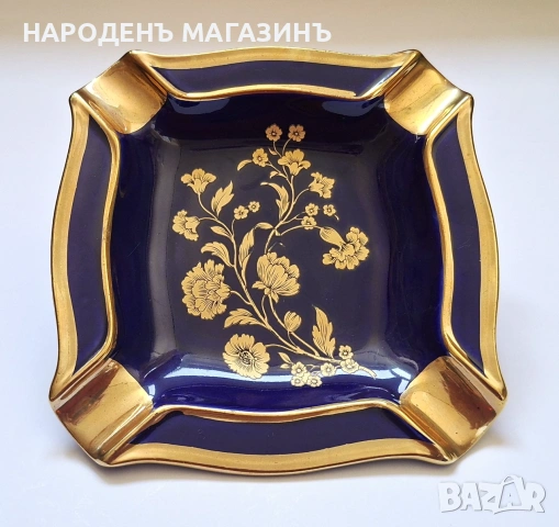 ROYAL - KPM – Немски порцелан Пепелник порцеланов кобалт злато цветя 