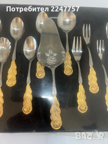Нов позлатен комплект за хранене 22/23 К злато, снимка 7 - Прибори за хранене, готвене и сервиране - 54005722