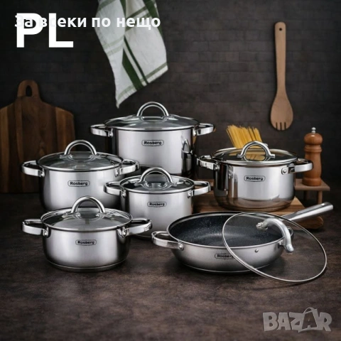 Комплект съдове Rosberg R51210L12BM, 12 части Код P2732, снимка 3 - Съдове за готвене - 55066150