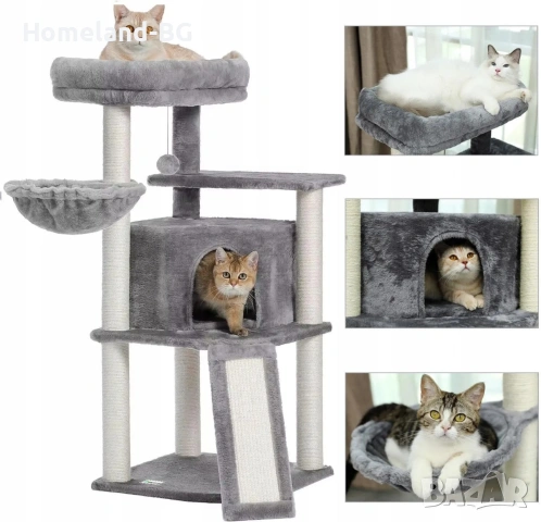 Драскалка за котки, 4 нива, стабилна, светлосива, 46x41x106см, пълен комплект , снимка 5 - За котки - 55239430