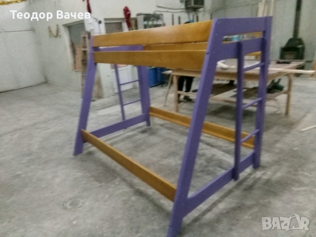 Детско Дървено Двуетажно Легло с Чекмеджета и Витрина за колички