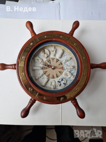 Стенен часовник - корабен рул; индекси - моряшки възли! Quartz