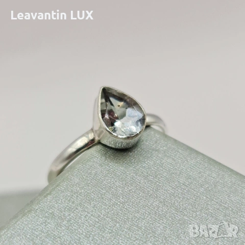 Сребърен пръстен с бял Топаз , снимка 2 - Пръстени - 54083697