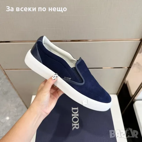 CD Slide Navy/White Стилни Мъжки Обувки Dior Slip-On Sneaker От Тъмносин Велур Код ch102, снимка 3 - Ежедневни обувки - 55663139