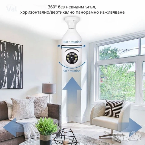 WiFi Панорамна IP Камера LYLÚ 360° във форма на крушка с нощно виждане и автоматично проследяване, снимка 7 - IP камери - 55164100