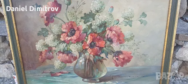 картина с божури,западноевропейска, снимка 2 - Декорация за дома - 55517187