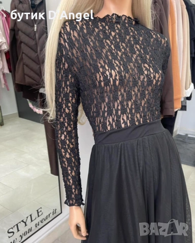 Черна блуза от еластична дантела 