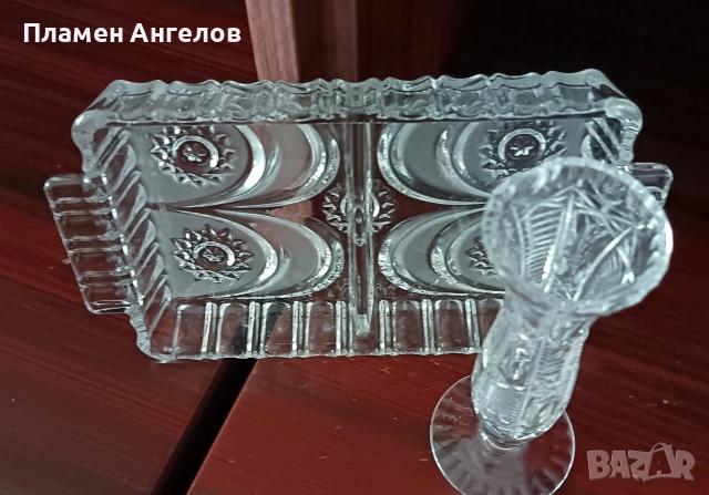 Кристален поднос и малка кристална ваза. , снимка 6 - Вази - 54085454