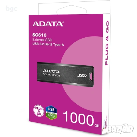 НОВ 1TB Външен SSD ADATA SC610, 1TB, USB 3.2 Gen2, Черен - 60 МЕСЕЦА ГАРАНЦИЯ, снимка 3 - Друга електроника - 54391542