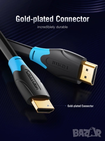 Кабел Vention HDMI v2.0 M/M 4K/60Hz Gold - 3 метра, снимка 7 - Друга електроника - 54421520