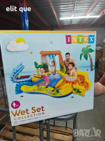 Голям детски надуваем аквапарк Bestway Lava Lagoon - Пързалка, фонтан, и улеи за топки 265x265 см