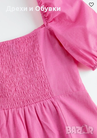 Розова къса лятна рокля памук и лен H&M , снимка 13 - Рокли - 55096505