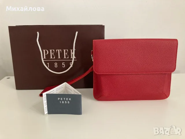 Червен клъч, чанта от естествена кожа на PETEK, нова, снимка 9 - Чанти - 55572233