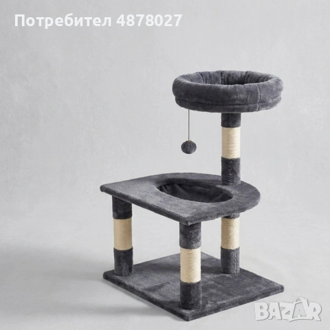 Многофункционална драскалка за котки – 3 нива с легло и топче, 70см, снимка 5 - За котки - 55203787