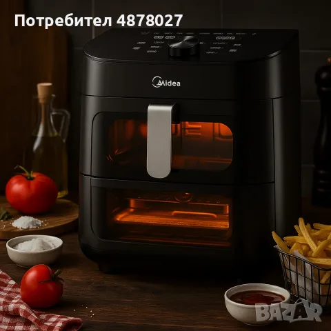 Еър Фрайър 2 в 1 - 11L - Midea MAD1100DADK - С две зони за готвене, 10 програми и 360° циркулация на, снимка 6 - Фритюрници - 55513640