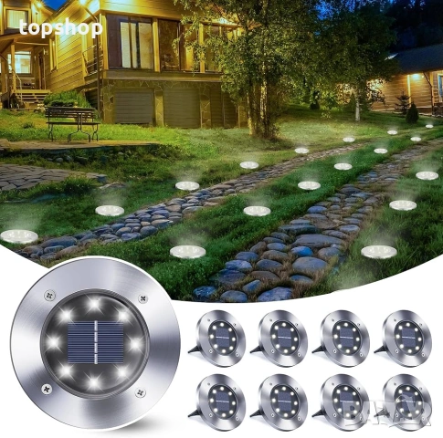 Чисто нови комплект 8 броя Соларни Лампи за Вграждане в Земя Qedertek (8 LED, Водоустойчиви IP65...