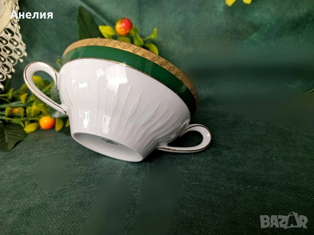 Scherzer Bavaria сетове с плътен зелен канти злато, снимка 4 - Чаши - 54600209