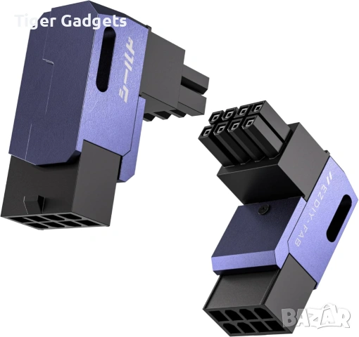 EZDIY-FAB Shield Series 8-Pin PCIe GPU Power Adapter 90° Reverse Type Purple – комплект 2 броя
