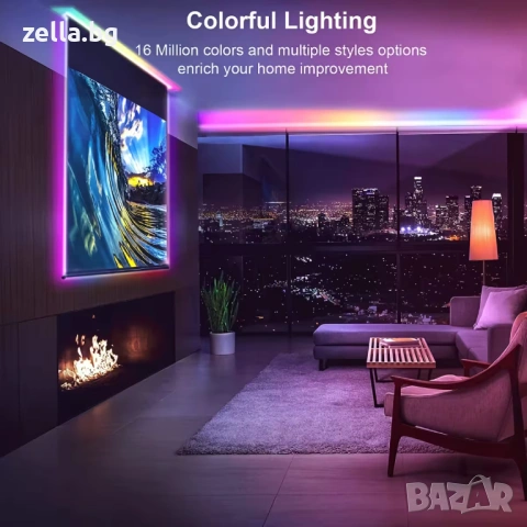 RGB LED лента 10м с USB, Bluetooth и музикален сензор – за телевизор и интериорно осветление 10129, снимка 5 - Друга електроника - 54658704