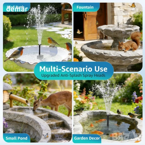 Соларна помпа за фонтан 5.5W с 3M захранващ кабел, 5 режима на пръскане, снимка 7 - Други - 53949496