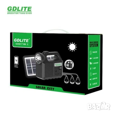 Комплект соларен фенер GD Lite GD-8017, 3 крушки, Преносим соларен панел, снимка 9 - Къмпинг осветление - 54818451