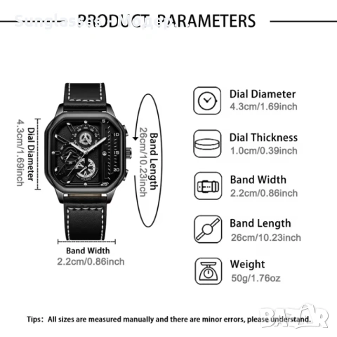 Ексклузивен ретро квадратен мъжки часовник с календар – вечна елегантност и прецизна изработка, снимка 4 - Мъжки - 54020857