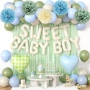 Нова Baby Shower Декорация Синьо Зелено Балони Помпони Парти Комплект момче Украса парти, снимка 1