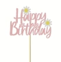Маргаритка розов картонен топер Happy birthday маргаритки декорация на торта , снимка 1