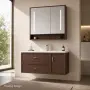 Луксозен комплект шкаф за баня от масивно дърво с LED огледало и златисти акценти - 2806, снимка 1