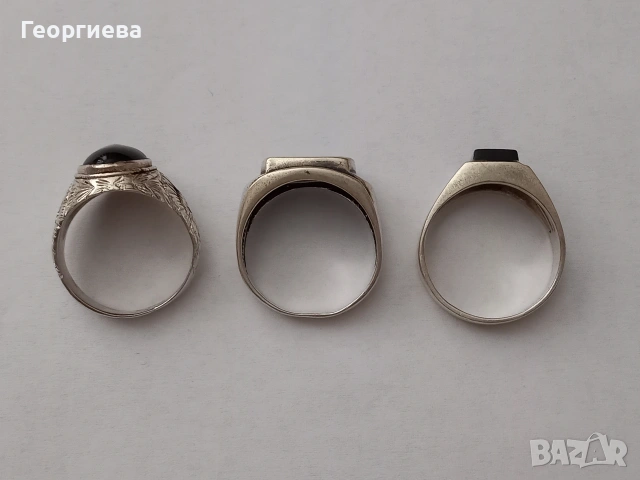 Три сребърни мъжки пръстена с черен камък , снимка 3 - Пръстени - 54826325
