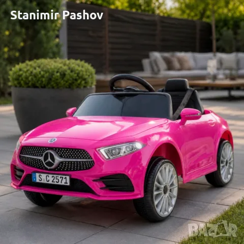 Розова акумулаторна кола Mercedes Benz CLS350 с кожена седалка 12V, снимка 9 - Детски велосипеди, триколки и коли - 55506856