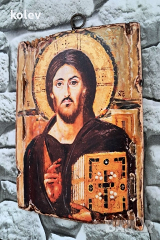 Икона Исус Христос Пантократор 18/13 см, художествен декупаж, снимка 3 - Икони - 54309322