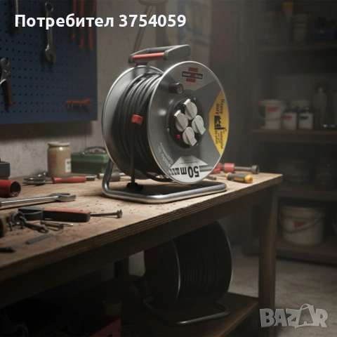 Електрически удължител с макара KraftRoyal 50m — здрава поцинкована конструкция, 4 гнезда и термична, снимка 2 - Други - 55184371
