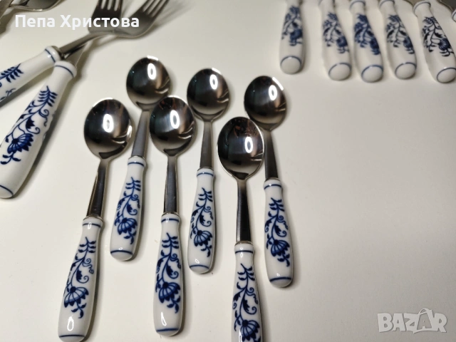 комплект прибори с порцеланови дръжки, снимка 4 - Прибори за хранене, готвене и сервиране - 54773793