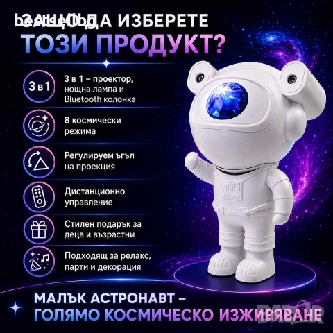 Лазерен звезден проектор астронавт парти диско лампа нощна LED, снимка 4 - Детски нощни лампи - 45418851