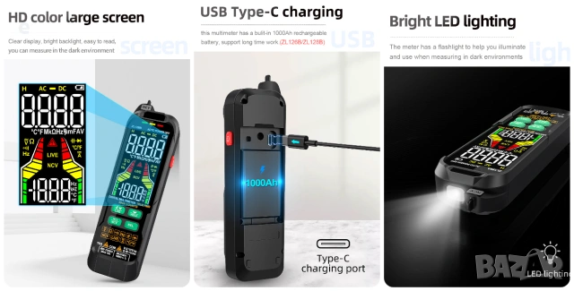 Професионален цифров мултицет MESTEK ZL128B Pro с USB зареждане, снимка 7 - Други инструменти - 55000253