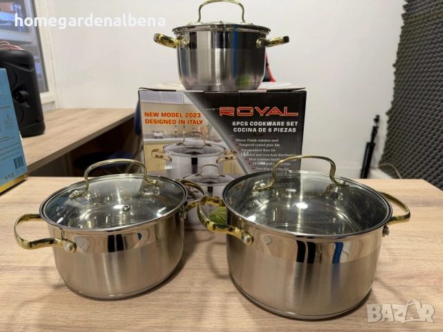 Луксозен комплект тенджери от неръждаема стомана със златни дръжки – 3 броя, снимка 9 - Съдове за готвене - 54166587