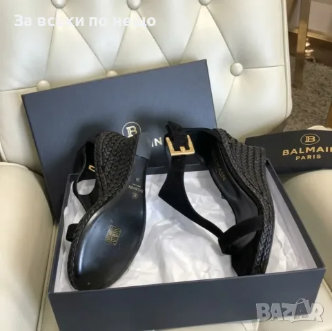 Balmain Suede T-Strap Wedge Sandal "Black/Gold" Дамски Черни Сандали На платформа Код ch2, снимка 5 - Сандали - 55411005