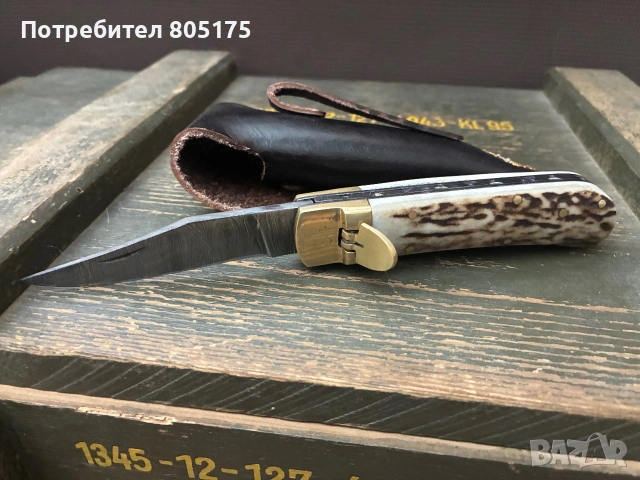 Джобен/сгъваем нож.Дамаска стомана , еленов рог, снимка 3 - Ножове - 55056624